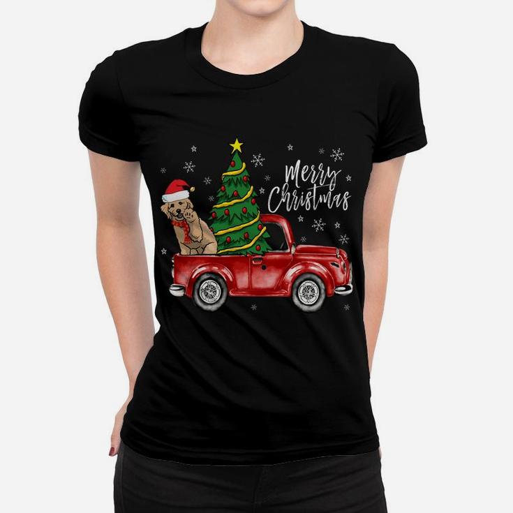 Cute Doodle Dog Truck Merry Christmas Dog Lover Xmas Sweatshirt Women T-shirt
