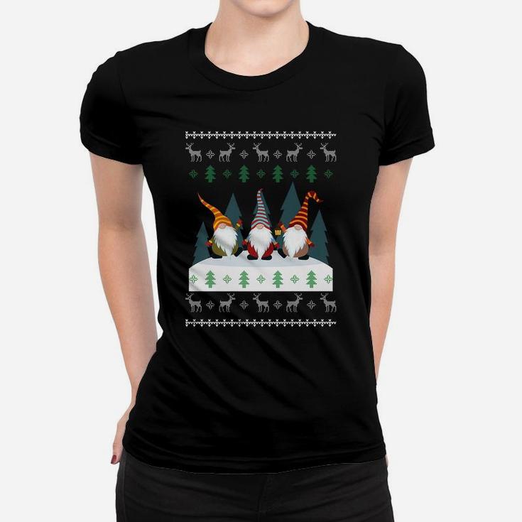 Cute Garden Gnomes Xmas Elf Holiday Ugly Christmas Women T-shirt