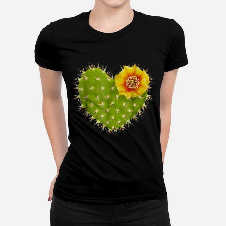 Cute Giant Cactus Heart With Yellow Desert Flower Women T-shirt