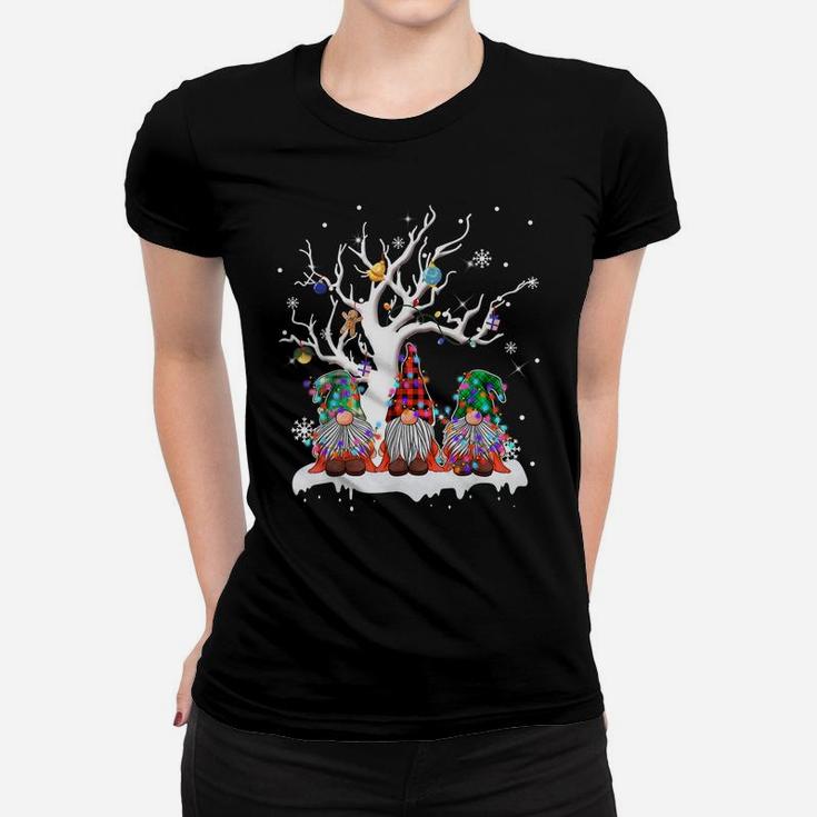 Cute Gnome Buffalo Plaid Christmas Tree Light Ugly Santa Hat Sweatshirt Women T-shirt