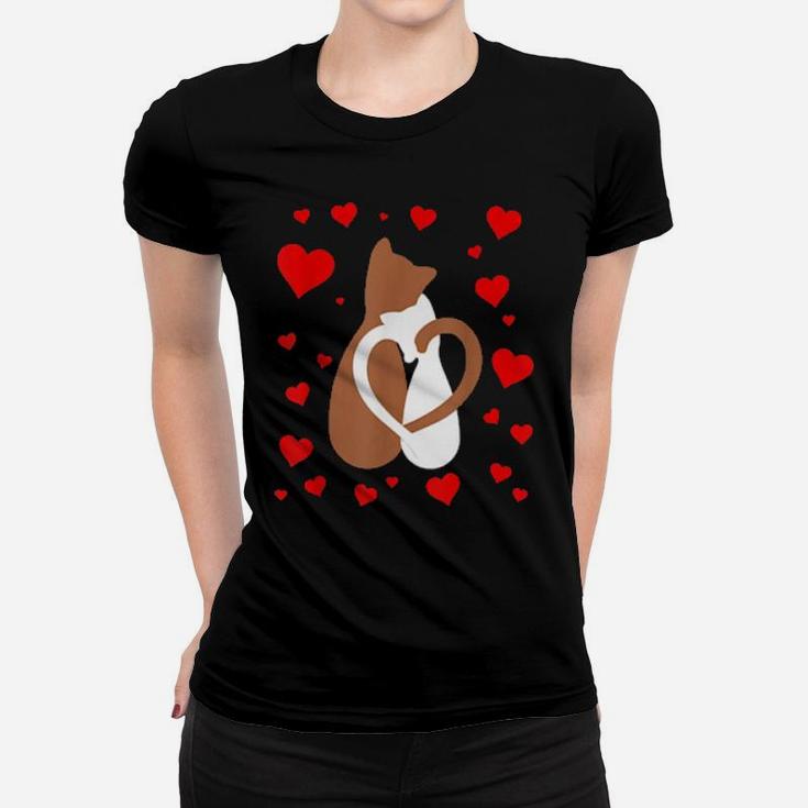 Cute Heart Love Cat Valentines Two Cats Women T-shirt