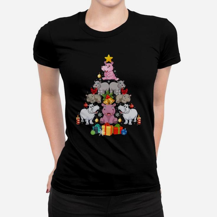 Cute Hippo Christmas Tree Hippopotamus Christmas Xmas Gift Sweatshirt Women T-shirt