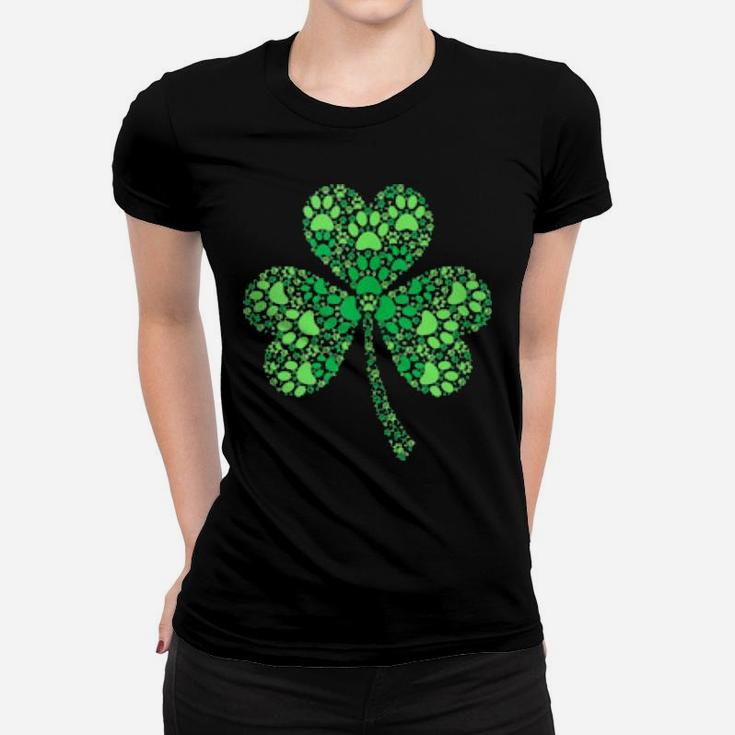 Cute Irish Shamrock Dog Paw Heart St Patrick's Day Women T-shirt