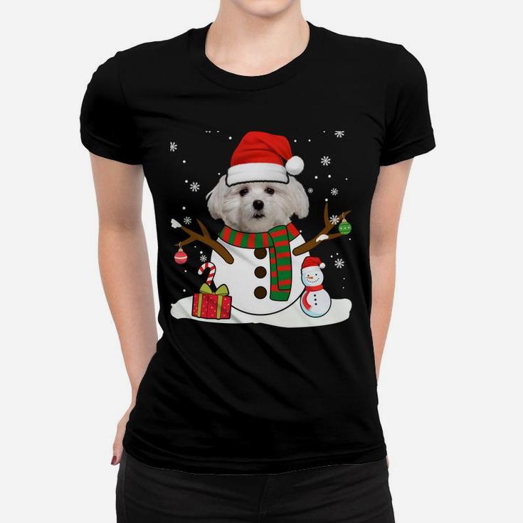 Cute Maltese Christmas Pajama Snowman Dog Lover Women T-shirt