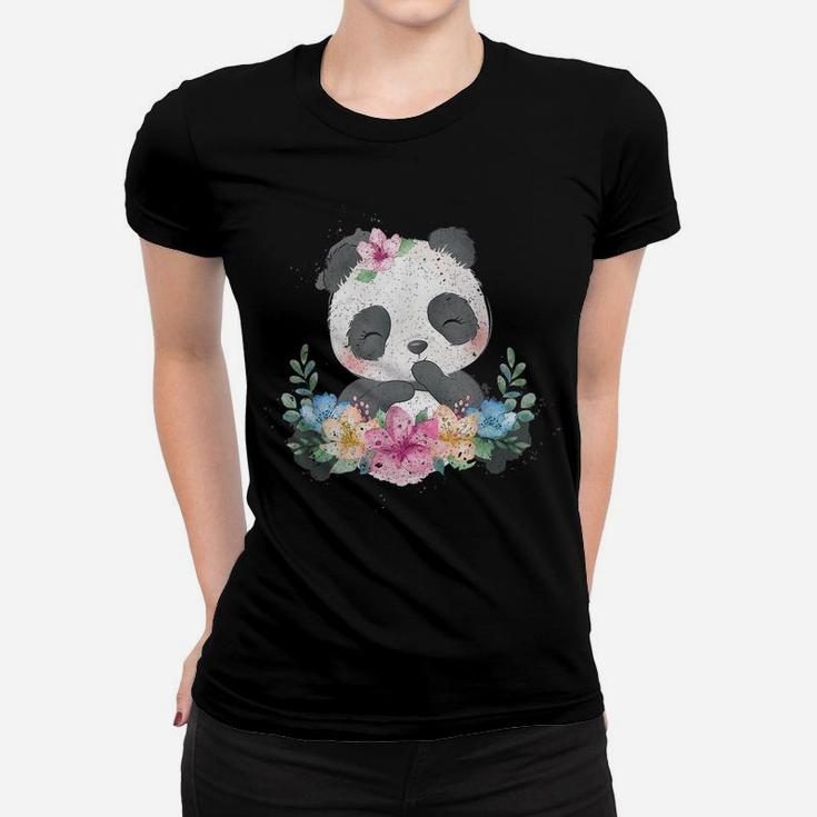Cute Panda Bear Kids Girls Gift Flower Panda Women T-shirt