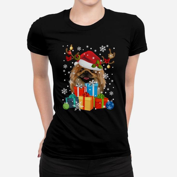 Cute Pekingese Dog Reindeer Christmas Pajama Dog Lovers Gift Sweatshirt Women T-shirt