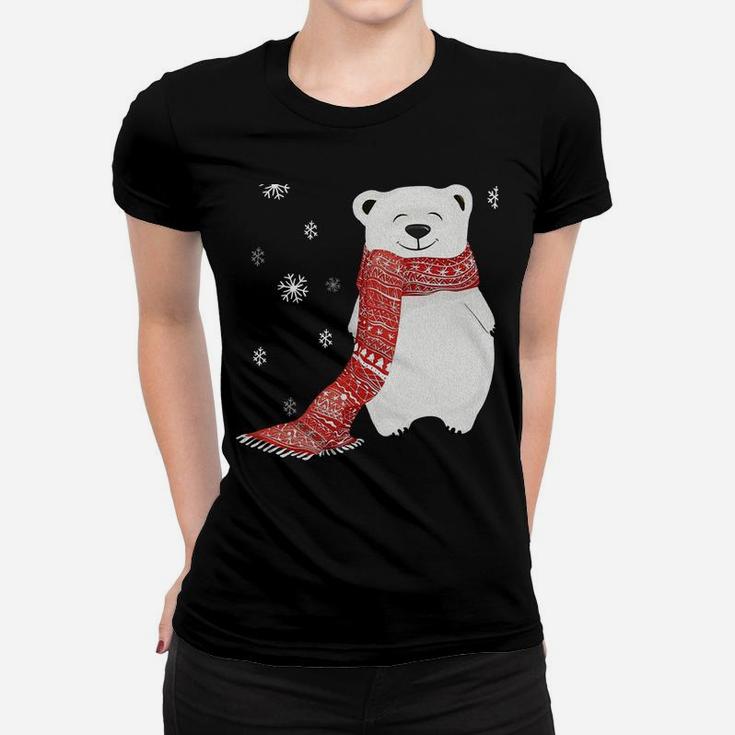 Cute Polar Bear Scarf Merry Christmas Xmas Holidays Gift Tee Sweatshirt Women T-shirt