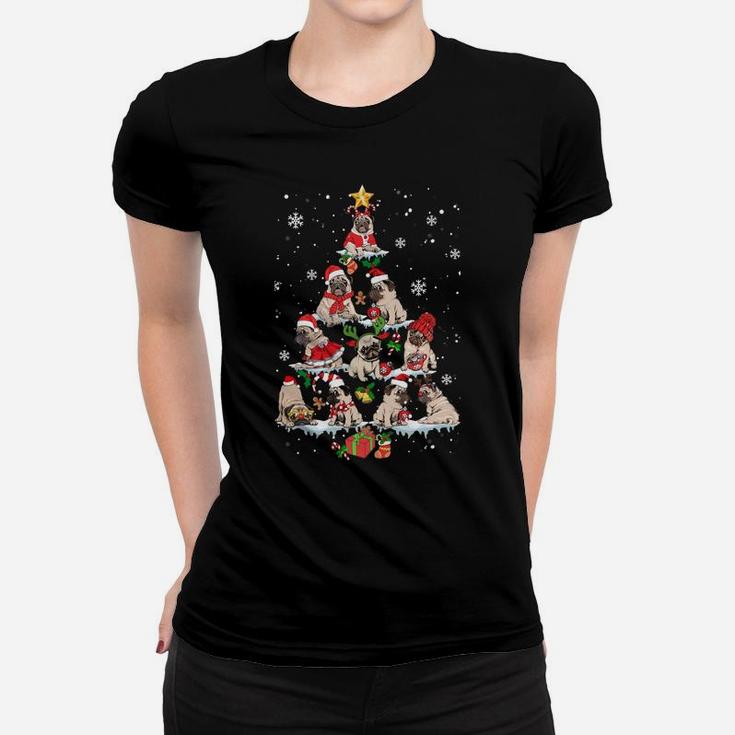Cute Pugs Christmas Tree Funny Pug Lover Christmas Sweatshirt Women T-shirt