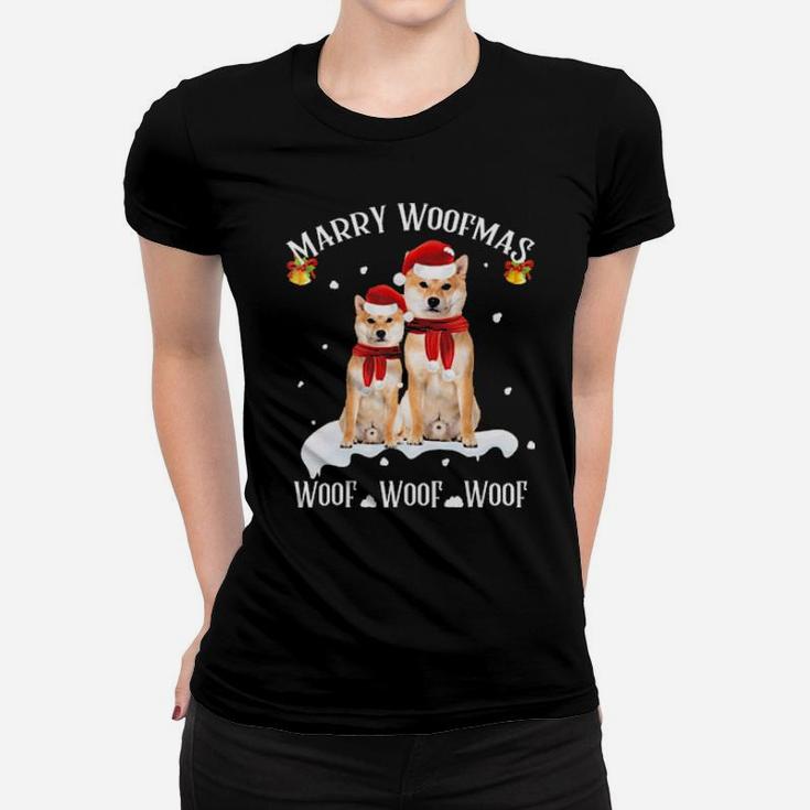 Cute Shiba Inu  Funny Marry Woofmas Dog Lovers Gift Women T-shirt