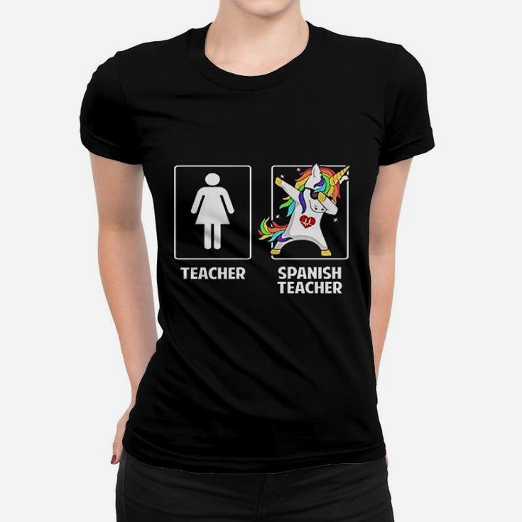 Cute Spanish Teacher Unicorn Dabbing Funny School Team Gifts Women T-shirt