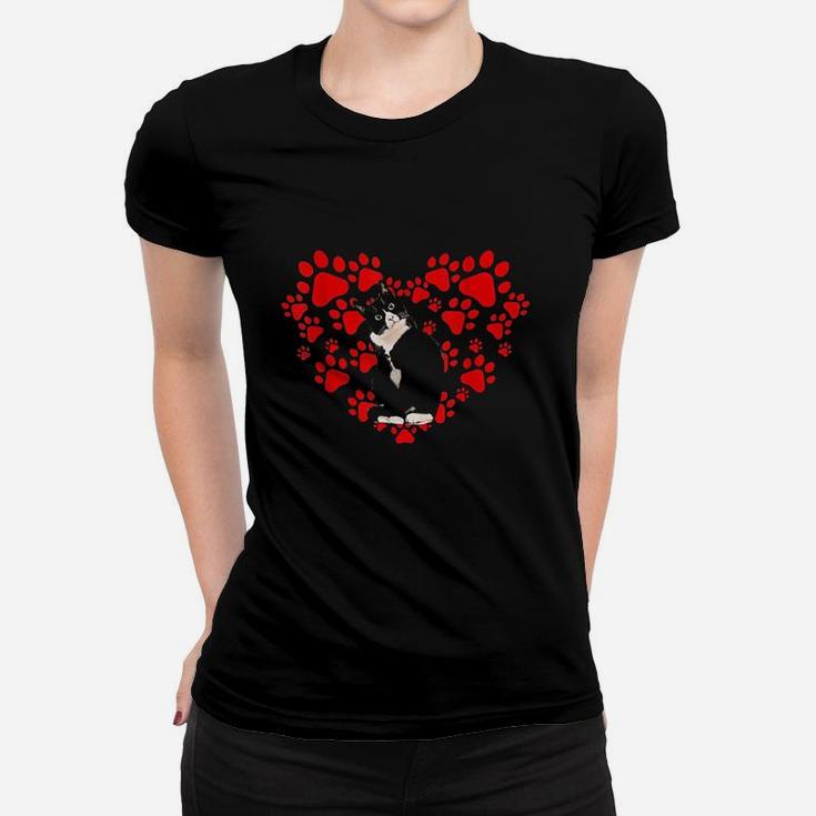 Cute Tuxedo Valentines Day Hearts For Cat Lovers Women T-shirt