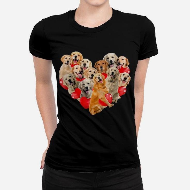 Cute Valentine's Day Golden Retriever Dog Heart Puppy Women T-shirt