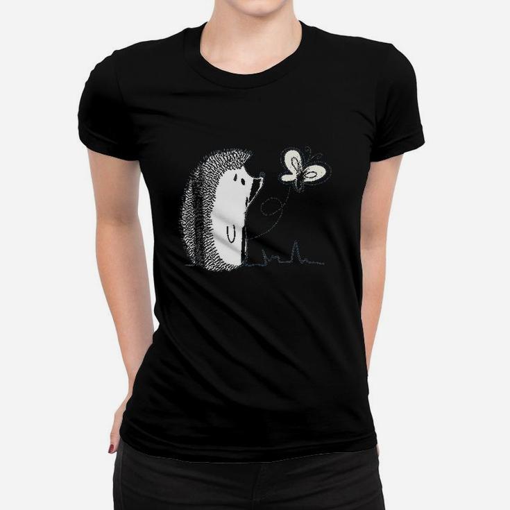 Cute Vintage Hedgehog And Butterfly Art Women T-shirt