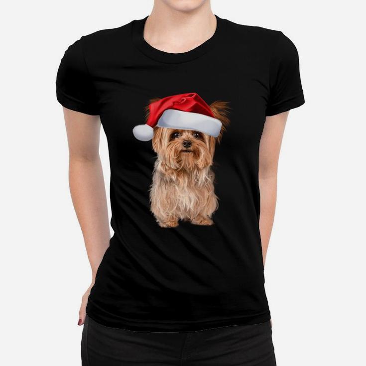 Cute Yorkshire Terrier Santa Hat Yorkie Puppy Christmas Gift Sweatshirt Women T-shirt