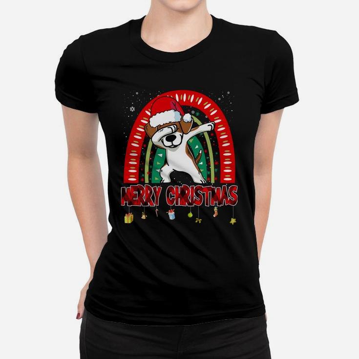 Dabbing Beagle Dog Boho Rainbow Funny Merry Christmas Sweatshirt Women T-shirt