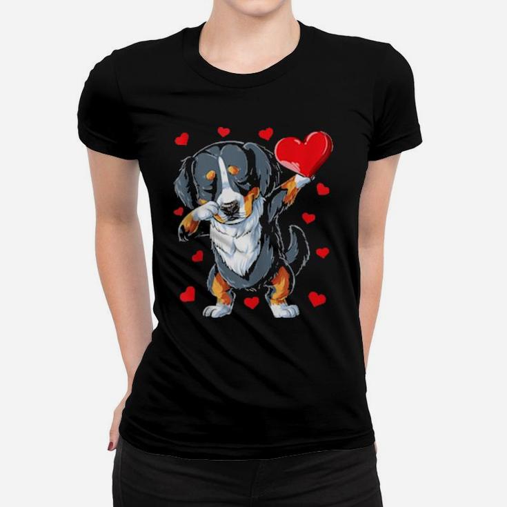 Dabbing Bernese Mountain Dog Heart Valentines Day Love Women T-shirt