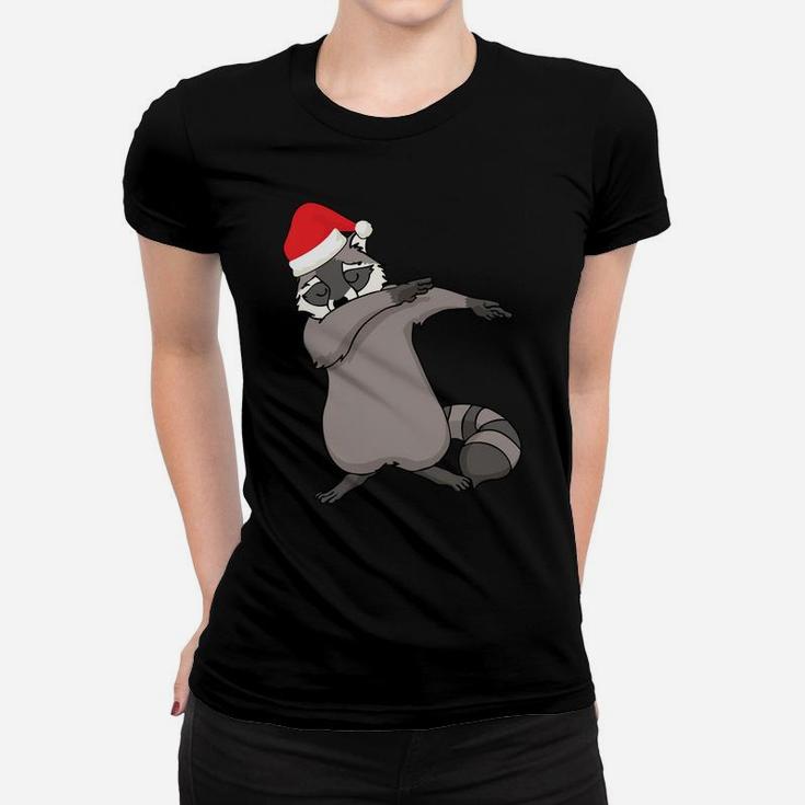Dabbing Raccoon With Santa Claus Hat Christmas Dab Dance Women T-shirt