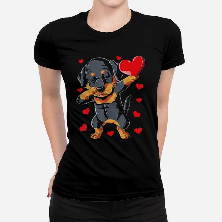 Dabbing Rottweiler Valentines Day  Dog Lover Heart Boys Women T-shirt
