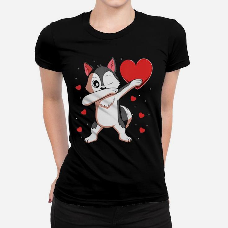 Dabbing Siberian Husky Heart Valentines Day Gift Boys Girls Women T-shirt