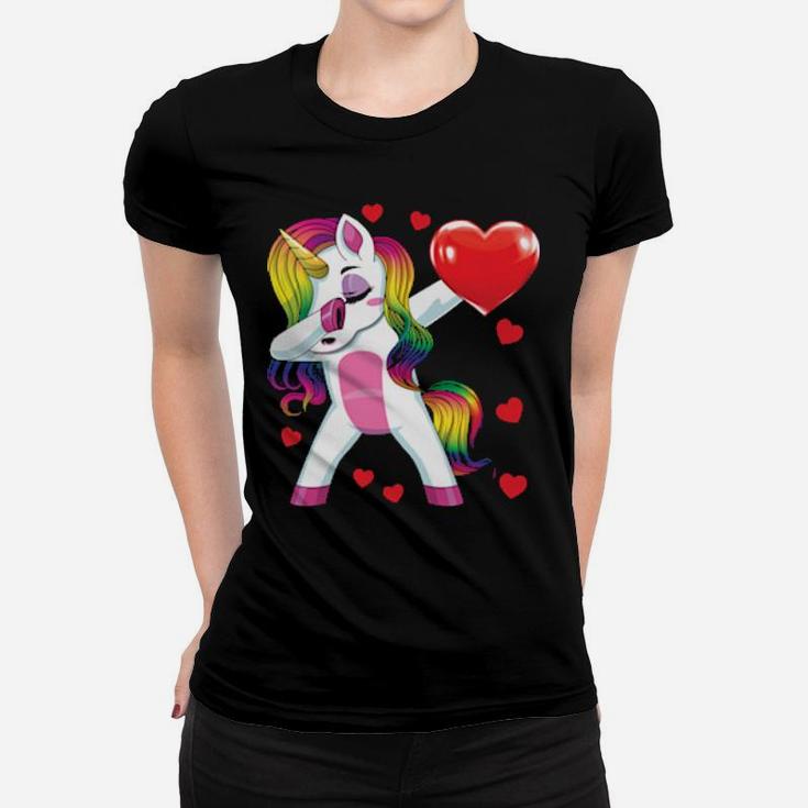 Dabbing Unicorn Heart Valentines Day Girls Women T-shirt