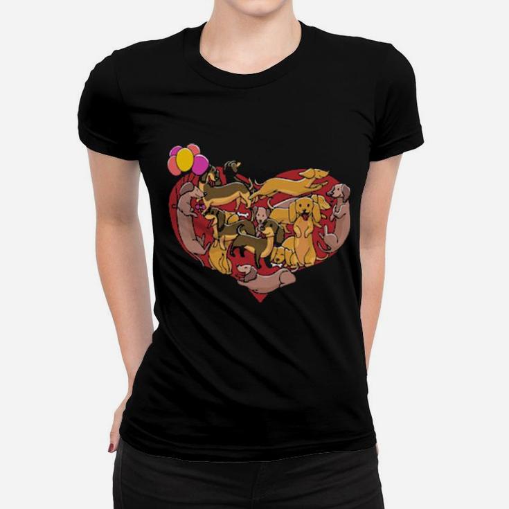Dachshund Heart Shape Dog Lovers Valentines Day Women T-shirt