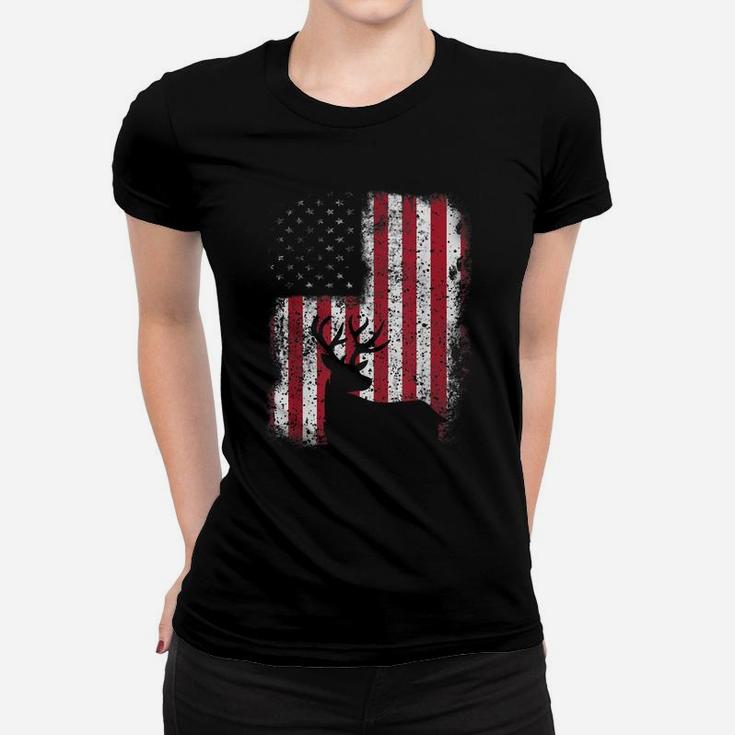 Deer Hunting Gift For Men American Flag Women T-shirt