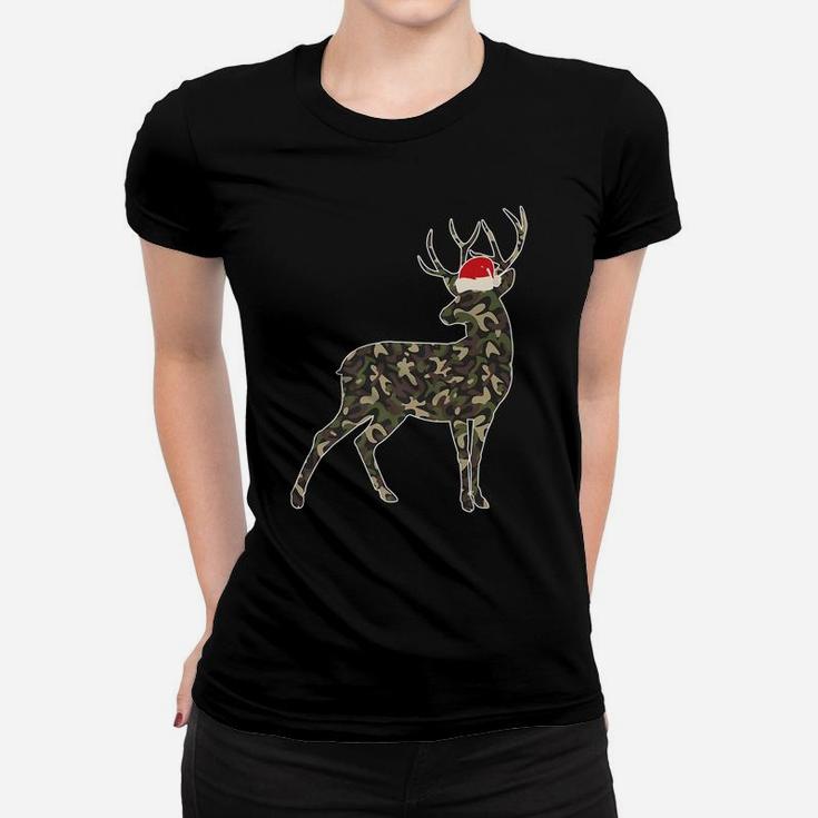 Deer Lover Christmas Camouflage Santa Hat Xmas Gift Women T-shirt