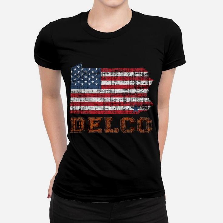 Delco Philadelphia American Usa Flag Pennsylvania Vintage Women T-shirt