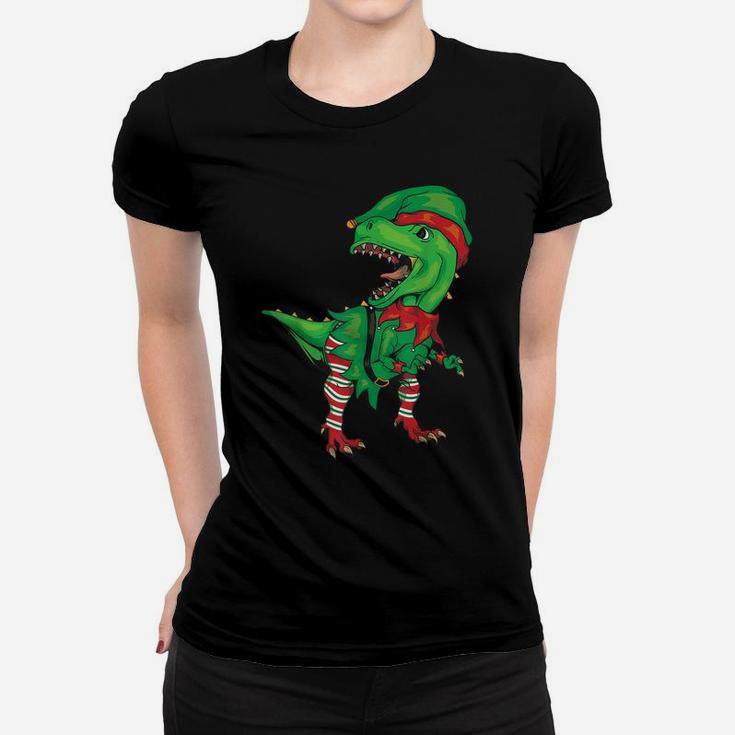 Dinosaur In Elf Costume Christmas Shirt | Gnome T-Rex Gift Women T-shirt
