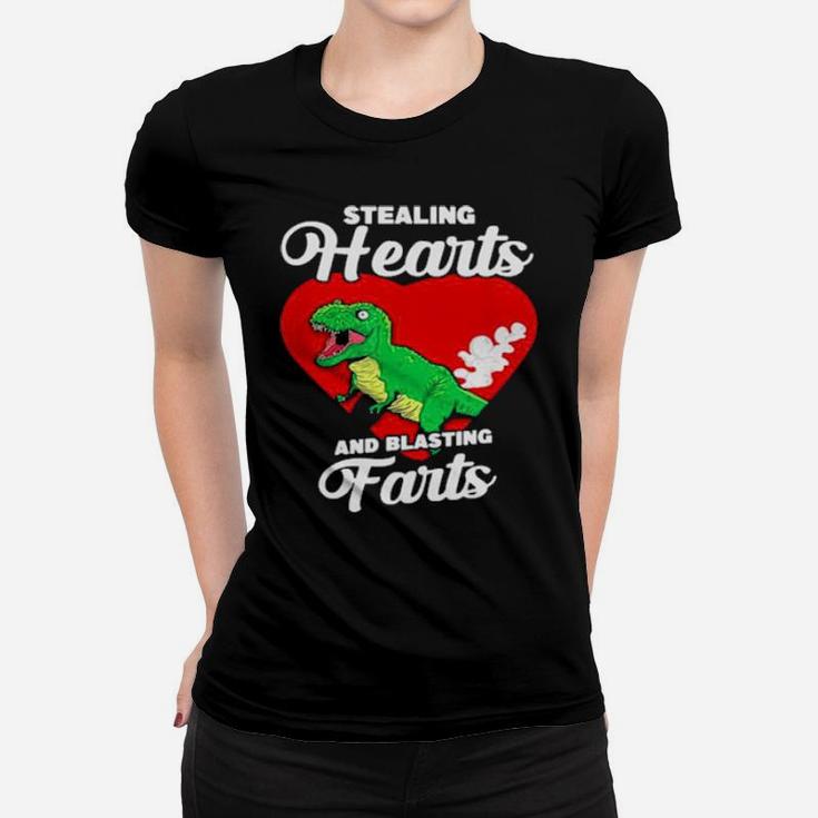 Dinosaurs Stealing Hearts And Blasting Farts Valentines Day Women T-shirt