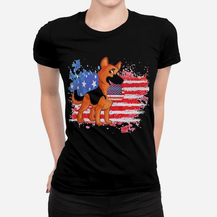 Distressed American Flag German Shepherd Women T-shirt