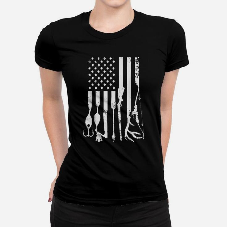 Distressed Hunting And Fishing Gear Flag America Us Women T-shirt