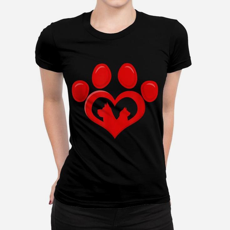 Dog And Cat Paw Love Heart For Dog And Cat Lovers Women's Women T-shirt