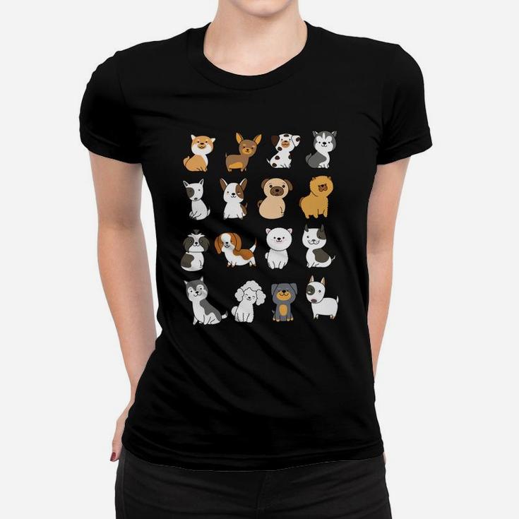 Dog Breeds Pattern Dogs Owner Lover Animal Rescue Puppies Women T-shirt