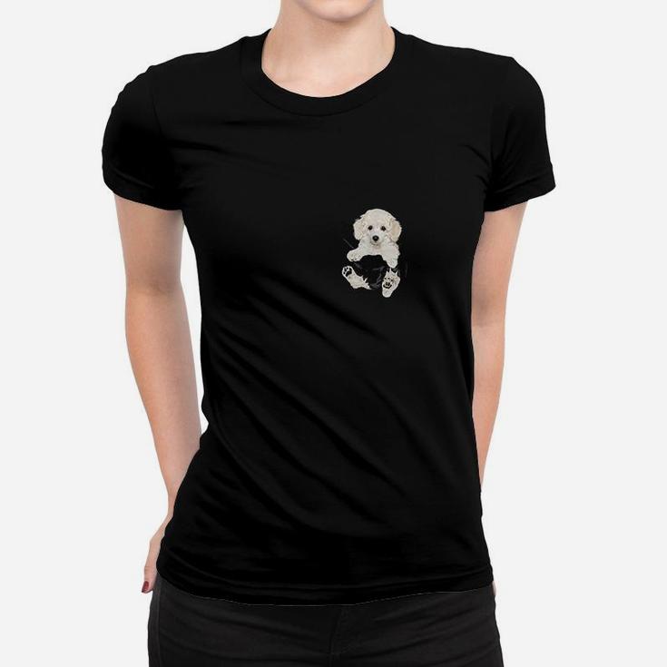 Dog Lovers Gifts White Poodle In Pocket Funny Dog Face Women T-shirt