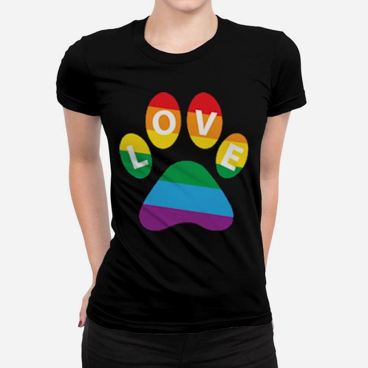 Dog Paw Lgbt Supporter Rainbow Paw Print Lgbt Pride Women T-shirt