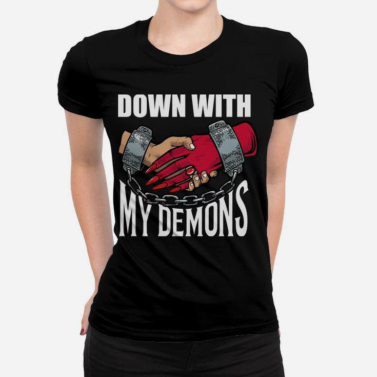 Down With My Demons Deal Handshake Aesthetic Humour Goth Women T-shirt