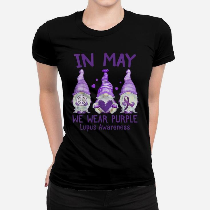 Dy In May We Wear Purple Lupus Awareness Month Cute Gnome Women T-shirt