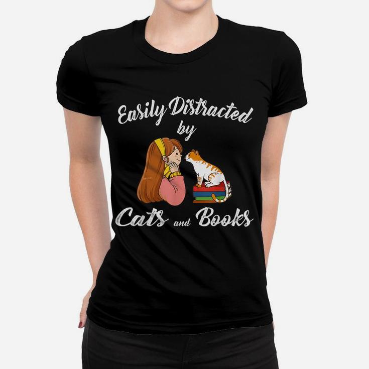 Easily Distracted By Cats And Books Cat Lady Women T-shirt