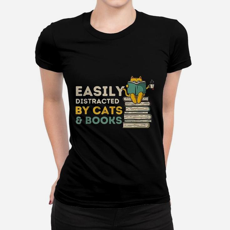 Easily Distracted By Cats And Books Women T-shirt