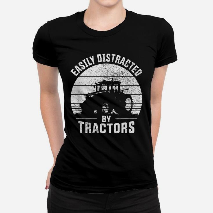 Easily Distracted By Tractors Farmer Tractor Funny Farming Women T-shirt