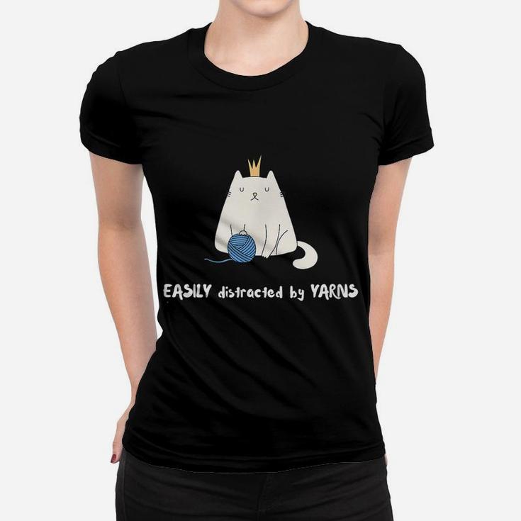 Easily Distracted By Yarns Funny Cat Lovers Women T-shirt