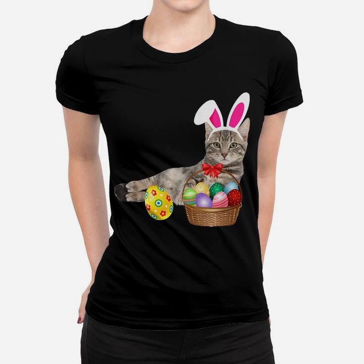 Easter Shirt Cat Funny Bunny Ears & Eggs Gift Women T-shirt