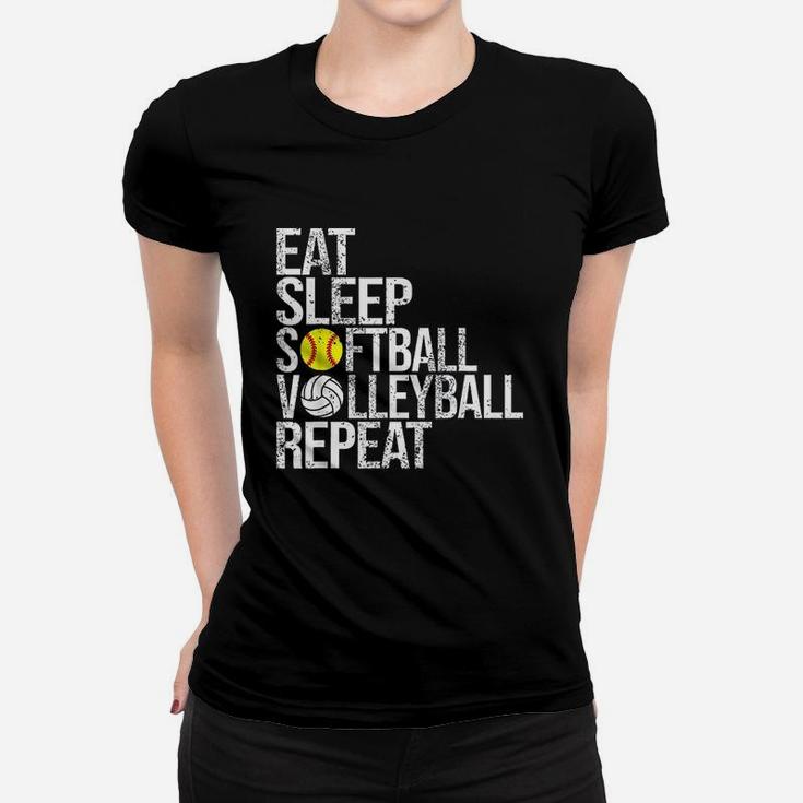 Eat Sleep Softball Volleyball Repeat Women T-shirt