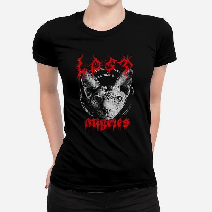 Edgy Gothic Clothing Sphynx Cat Lovers Occult Graphic Women T-shirt