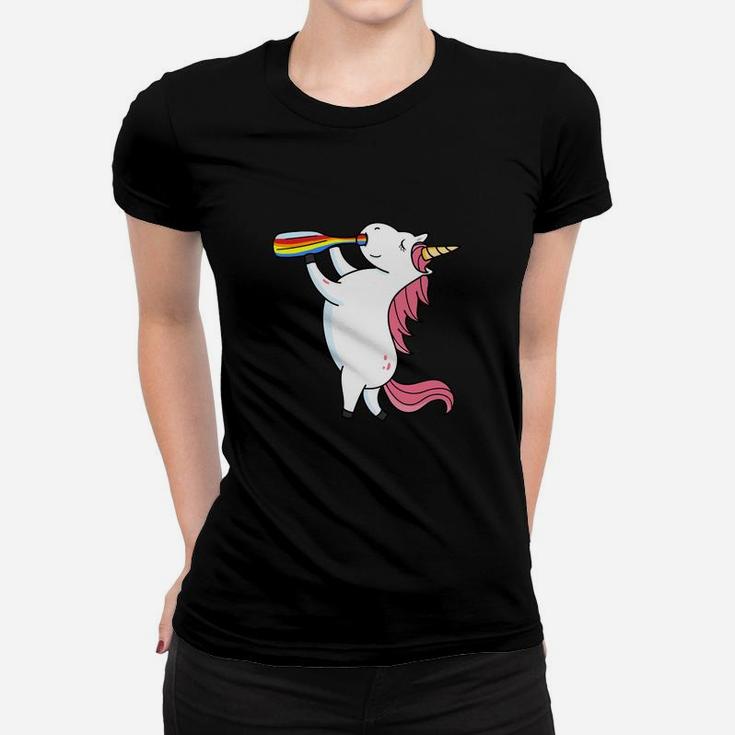 Einhorn-Eisbär Grafik Frauen Tshirt Schwarz, Einzigartiges Design Tee