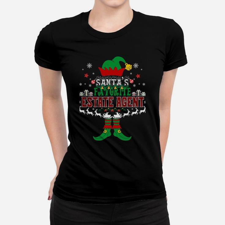 Elf Xmas Santa's Favorite Estate Agent Ugly Sweater Funny Sweatshirt Women T-shirt