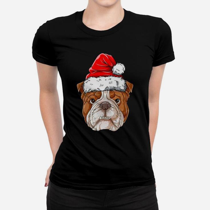 English Bulldog Christmas Dog Santa Hat Xmas Boys Kids Girls Women T-shirt