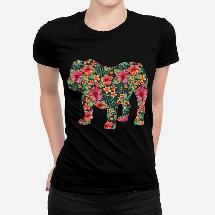 English Bulldog Flower T Shirt Dog Silhouette Floral Gift Women T-shirt
