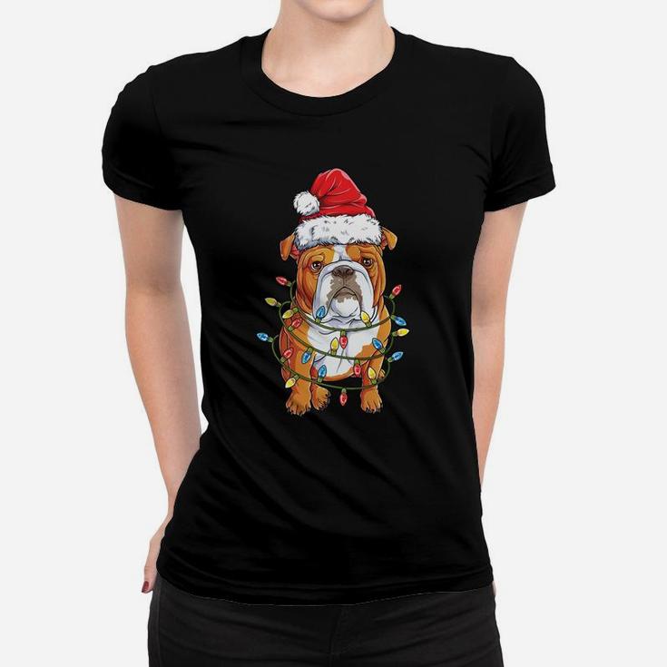 English Bulldog Santa Christmas Tree Lights Xmas Gifts Boys Sweatshirt Women T-shirt